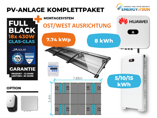 8 kW PV Anlage Flachdach Komplettpaket OST WEST Huawei