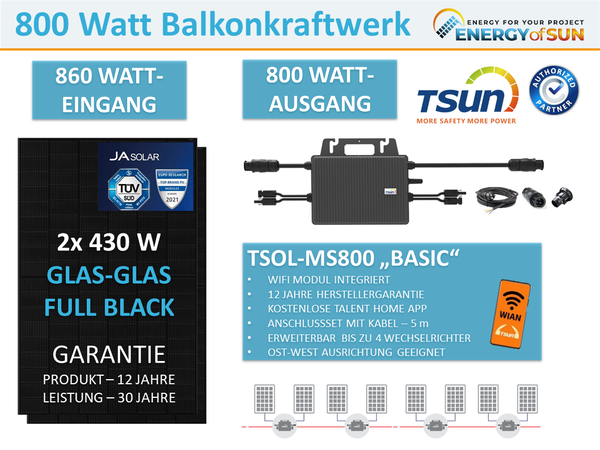860/800 Watt Balkonkraftwerk TSUN TSOL MS800 GLAS-GLAS Module