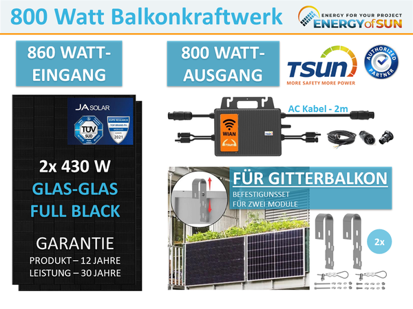 850/800 Watt Balkonkraftwerk TSUN TSOL MS800 Gitterbalkon