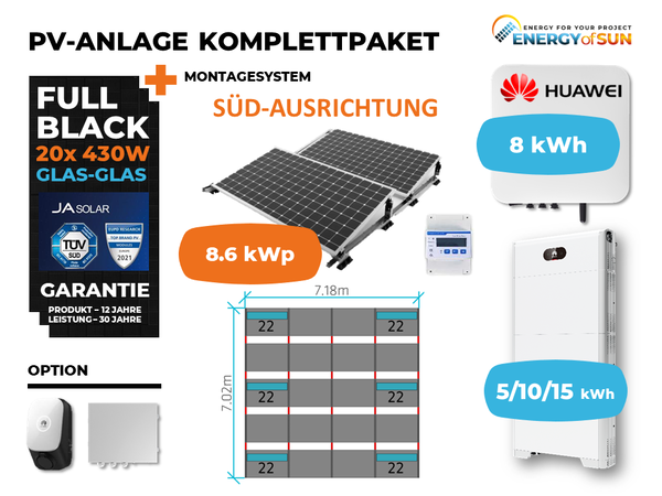 8 kW PV Anlage Flachdach Komplettpaket SÜD Huawei
