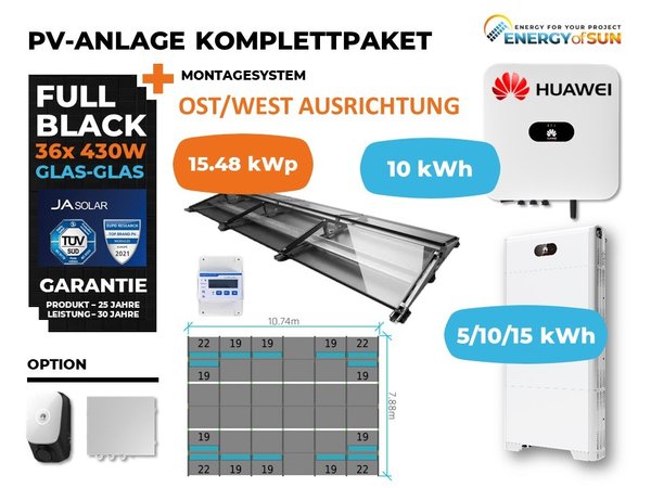 15 kW PV Anlage Flachdach Komplettpaket OST WEST Huawei